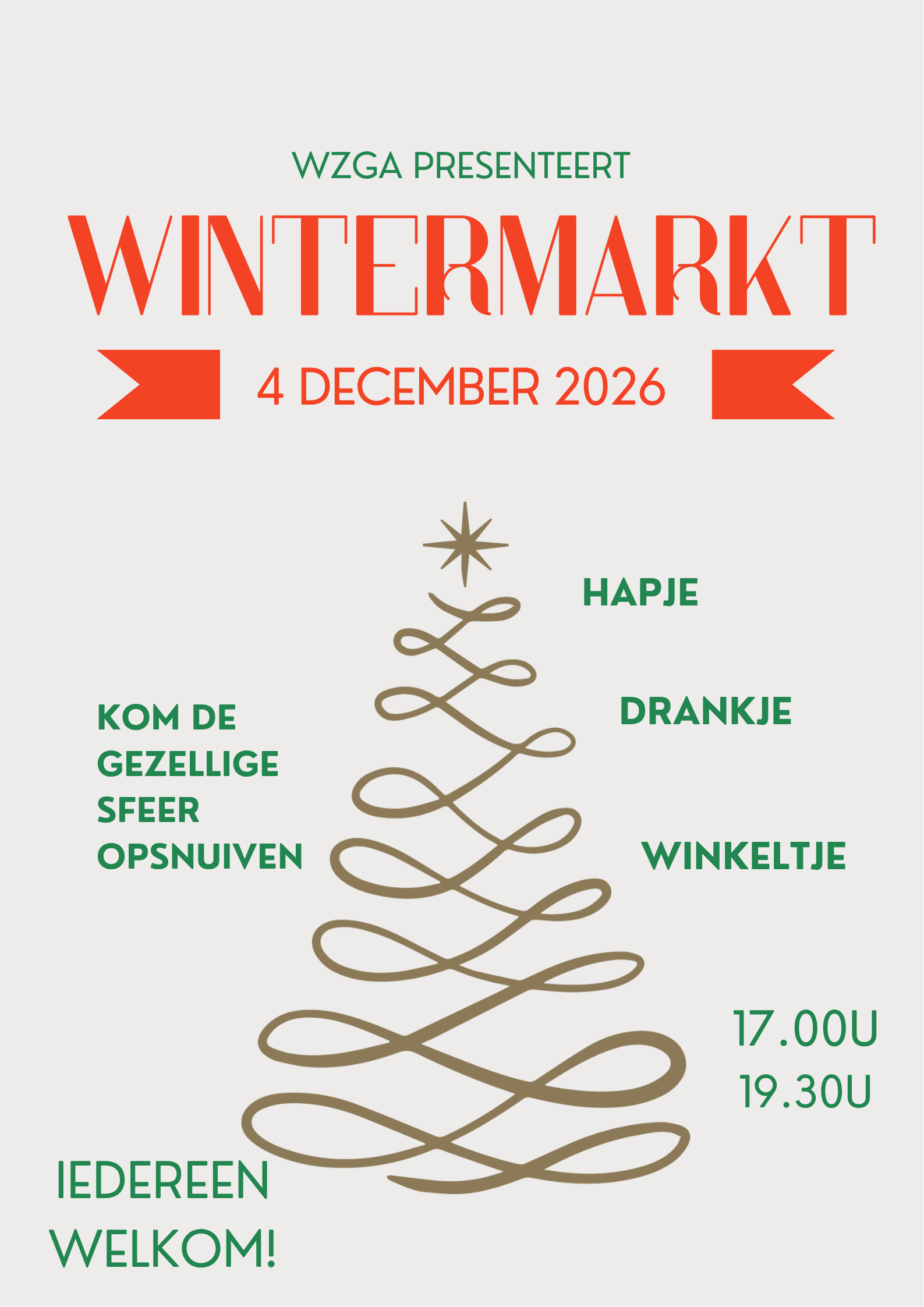 Rood groen en beige Illustratieve Kerstmarkt Promotie poster 1